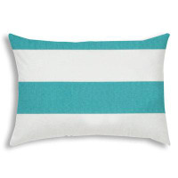 East Urban Home 14" X 20" Turquoise And White Blown Seam Striped Lumbar Indoor Outdoor Pillow