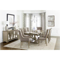 Rosalind Wheeler Kalli Bisque Finish Button-Tufted Fabric Upholstered Seat Rectangular Dining Room Set