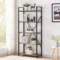 17 Stories 17 Storeys Industrial Bookshelf, Etagere Bookcases And Book Shelves 5 Tier, Rustic Wood And Metal Shelving Un