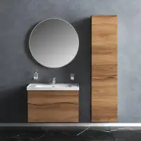 Millwood Pines Modern Wall Mounted Bathroom Vanity With Washbasin | Wave Teak Natural Collection With Side Vanity Cabine