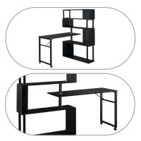 Hokku Designs Modern style L-shaped computer desk with hutch and wheels