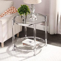 Orren Ellis Lifesky Small Glass End Table - 2-Tiers Acrylic Round Side Table - Circle End Tables For Bedroom Living Room