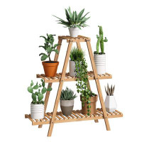 Arlmont & Co. Plant Stand Indoor Bamboo Outdoor Tiered Plant Shelf 3 Tier 8 Potted Flower Holder Ladder Plant Rack