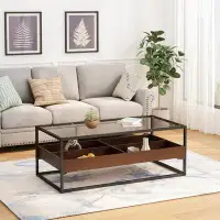 17 Stories Modern Glass Coffee Table With Storage Shelf And Metal Legs For Living Room, Home Furniture (47.24 Rectangle)