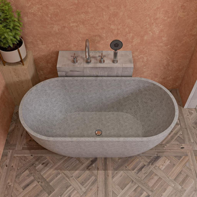 59x29 Inch Solid Concrete Oval Freestanding Bathtub w Center Drain - ALFI brand ABCO59TUB (18 In Deep w NO Overflow) ATC in Plumbing, Sinks, Toilets & Showers - Image 2