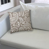 East Urban Home 17" X 17" Taupe And White Blown Seam Paisley Lumbar Indoor Outdoor Pillow