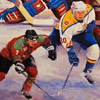 Buy Art For Less Reproduction de peinture à l’huile sur toile tendue, "when i be grow up i veux be is a hockey player"