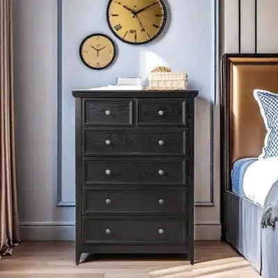 Winston Porter Chalette  Dresser with Six Drawers and Reteo Metal Handles