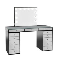 Latitude Run® SlayStation Pro 2.0 Tabletop Mirrored, Makeup Vanity Mirror with lights and 5 Drawer Units Bundle