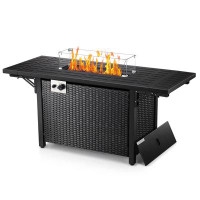 Latitude Run® 24.8'' H x 54.72'' W Iron Propane Outdoor Fire Pit Table with Lid