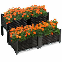 Arlmont & Co. Set Of 4 Elevated Flower Vegetable Herb Grow Planter Box-Brown