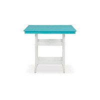 Benjara Ely 42 Inch Counter Height Dining Table, Outdoor Slatted, Turquoise, White