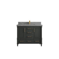 Willow Collections Aberdeen 42 In. W X 22 In. D Single Sink Bathroom Vanity In Blacktop With 2 In. Calacatta Laza Quartz