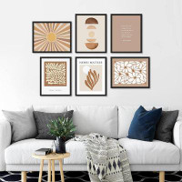 SIGNLEADER SIGNLEADER Framed Brown Sunshine Plant Shapes Wall Art, Set Of 6 Abstract Geometric Wall Decor Prints, Minima
