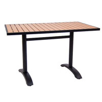 ERF, Inc. Dining Table With Aluminum Frame In Black Finish And Imitation Teak Slat Top — Outdoor Tables & Table Componen