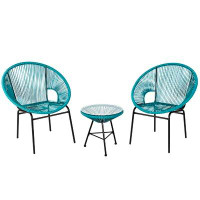 Bayou Breeze Bayou Breeze 3 Pcs Patio Furniture Set Outdoor Pe Chairs & Table Set For Yard Poolside Garden Turquoise
