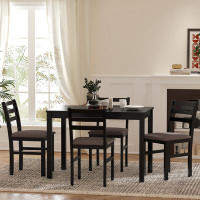 Winston Porter 5PCS Stylish Dining Table Set 4 Upholstered Chairs With Ladder Back Design For Dining Room Kitchen Brown