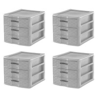 Sterilite Sterilite Medium Weave 3 Drawer Storage Unit Versatile Organizer, Grey (4 Pack)
