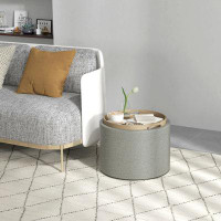 Ebern Designs Round Coffee Table with Tray Top, Storage and Linen Upholstery