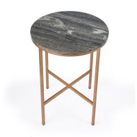 Everly Quinn 23" Brass And Grey Marble Round End Table