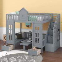 Harper Orchard Alingtons Full-Over-Full Bunk Bed with Changeable Table, Turn into Upper Bed and Down Desk