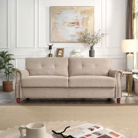 Alcott Hill 79.5" Linen Sofa Couch With Storage Underneath, Mid-Century 3 Seater Couch With Comfort Button Tufted Cushio