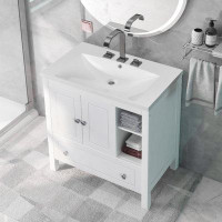Ebern Designs Gottholde 30'' Free Standing Single Bathroom Vanity with Solid Wood Top