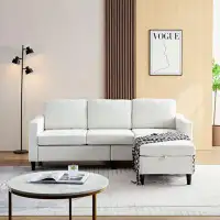 Latitude Run® USB Charging  Jack Convertible Sectional Sofa Couch L-Shaped Couch With Storage , White  Couches For Livin