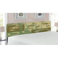 East Urban Home Ambesonne Bamboo Headboard for King Size Bed, Zen Circle and Bamboo Silhouette Over Vintage Colour Orien