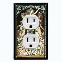 WorldAcc Metal Light Switch Plate Outlet Cover (Three Angel Sisters Art Biege - Single Duplex)