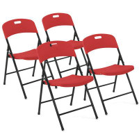 Inbox Zero Leslieann Plastic/Resin Stackable Folding Chair 4 pc Set - Red