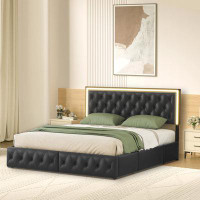 Brayden Studio Costinel PU Leather Platform Bed with 4 Storage Drawers and LED Headboard