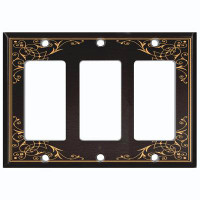 WorldAcc Metal Light Switch Plate Outlet Cover (Vintage Elegant Damask Yellow Frame Black - Single Toggle)