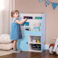TOY STORAGE ORGANIZER, KIDS BOOKSHELF, FREESTANDING CHILDREN BOOKCASE WITH COLORFUL PATTERNS FOR TOYS, BOOKS