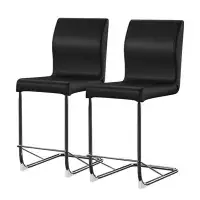 Orren Ellis Set Of 2 Padded Leatherette Dining Chairs In Black And Chrome Finish