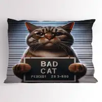 Ambesonne Ambesonne Cat Pillow Sham Whimsical Bad Kitty Mug Shot 26" X 20" Umber and Pale Blue Grey