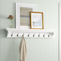Lark Manor Angellique Solid Wood 8 - Hook Wall Mounted Coat Rack in Classic White