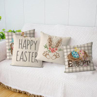 The Holiday Aisle® Easter Pillow Covers 16X16 Inch Set Of 4 He Is Risen Floral Buffalo Plaid Throw Pillowcase Bunny Eggs