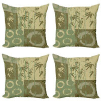 East Urban Home Ambesonne Rayon from Bamboo Print Throw Pillow Cushion Case Pack Of 4, Circle And Bamboo Silhouette Over