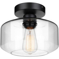 Breakwater Bay Breakwater Bay Industrial Semi Flush Mount Ceiling Light, Clear Glass Pendant Lamp Shade, Farmhouse Light