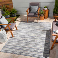 Kelly Clarkson Home Valentin Striped Blue and Charcoal Indoor/Outdoor Area Rug