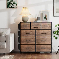 Millwood Pines Millwood Pines 10 Drawer Dresser, Chest Of Drawers For Bedroom Fabric Dressers With Side Pockets And Hook