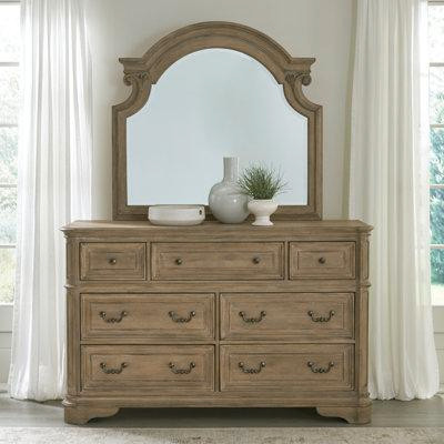 Laurel Foundry Modern Farmhouse Colyt 7 Drawer 64" W Solid Wood Double Dresser with Mirror in Dressers & Wardrobes