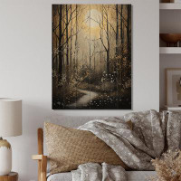 Millwood Pines Forest Tree Monochrome Moonlit Shadows II On Wood Print