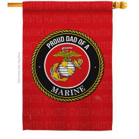 Breeze Decor Proud Dad Marines House Flag Marine Corps Armed Forces 28 X40 Inches Double-Sided Decorative Decoration Yar