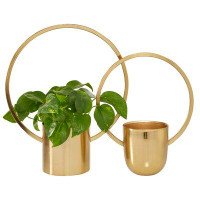 CosmoLiving by Cosmopolitan Round Gold Metal Ring Wall Planter, Set Of 2: 11", 14"