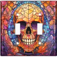 WorldAcc Metal Light Switch Plate Outlet Cover (Halloween Colorful Skull - Double Toggle)