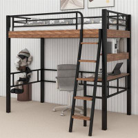 Mason & Marbles Frakston Metal Twin Size Loft Bed with Built-in Desk, Storage Shelf and Ladder