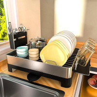KOVOME Stainless Steel Dish Rack With Drainboard And Rotatable Spout, Dish Drainers For Kitchen Counter With Utensil, Gl