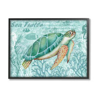 Stupell Industries Coral Bordered Sea Turtle Seahorse Script Calligraphy Giclee Texturized Art Set By Emma Leach